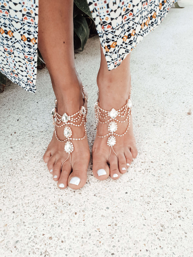 bridal foot jewelry with rhinestones