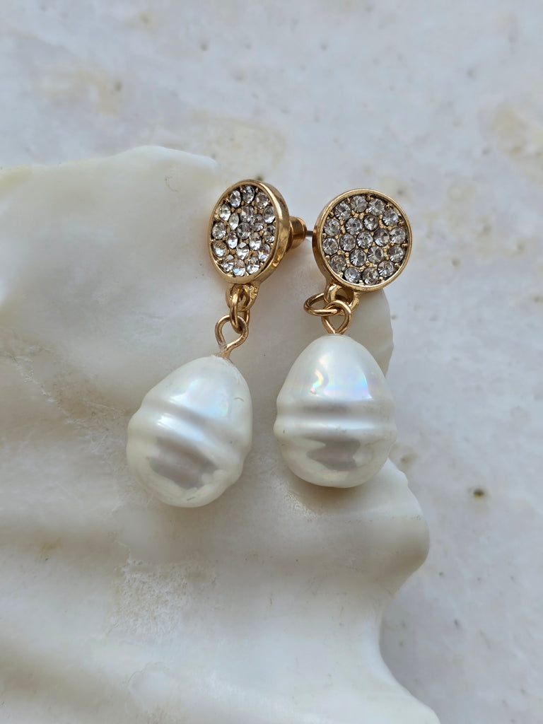 Gold tone earrings with faux pearl