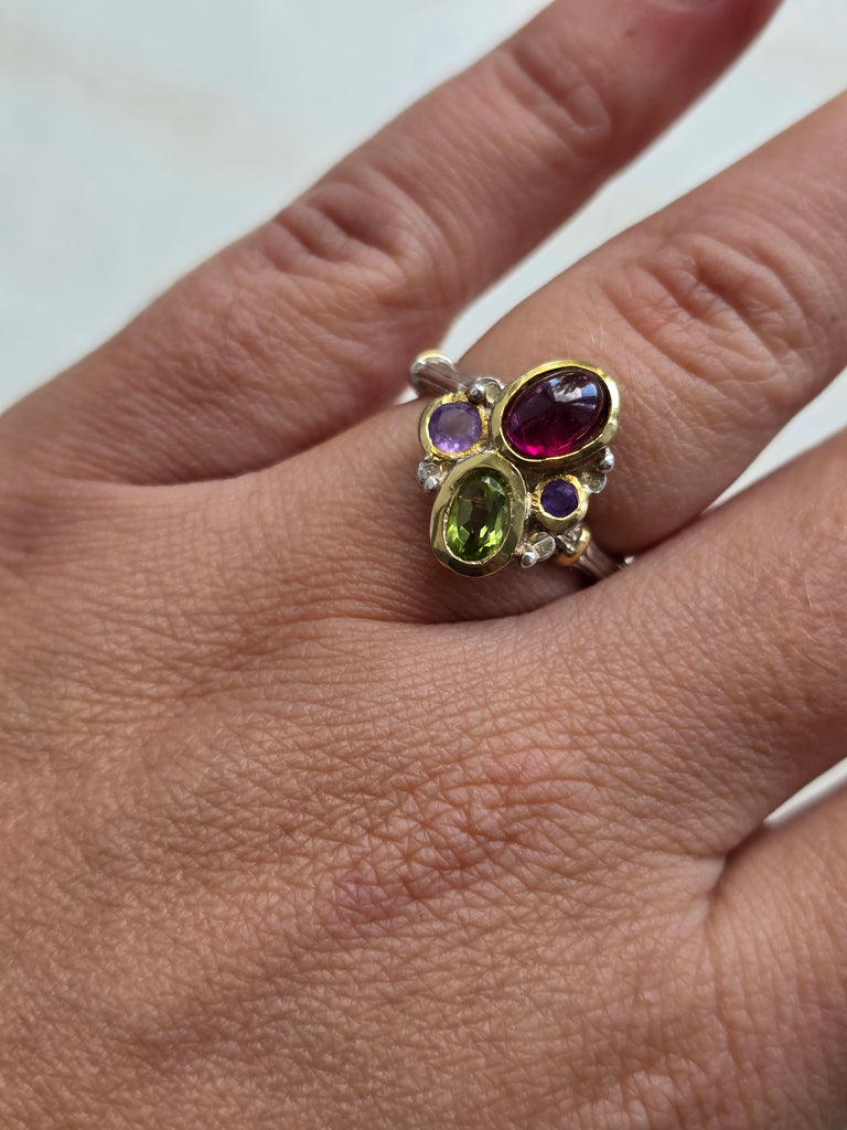 Sterling silver ring with natural stones (citrine,garnet,amethyst)