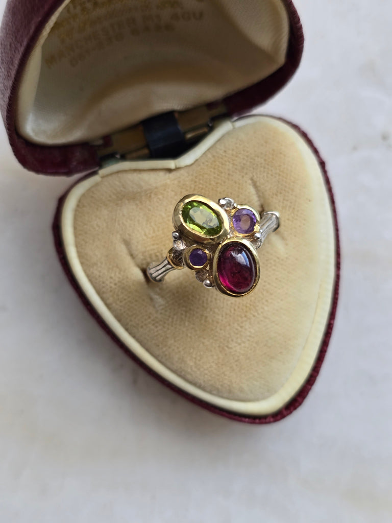 Sterling silver ring with natural stones (citrine,garnet,amethyst)