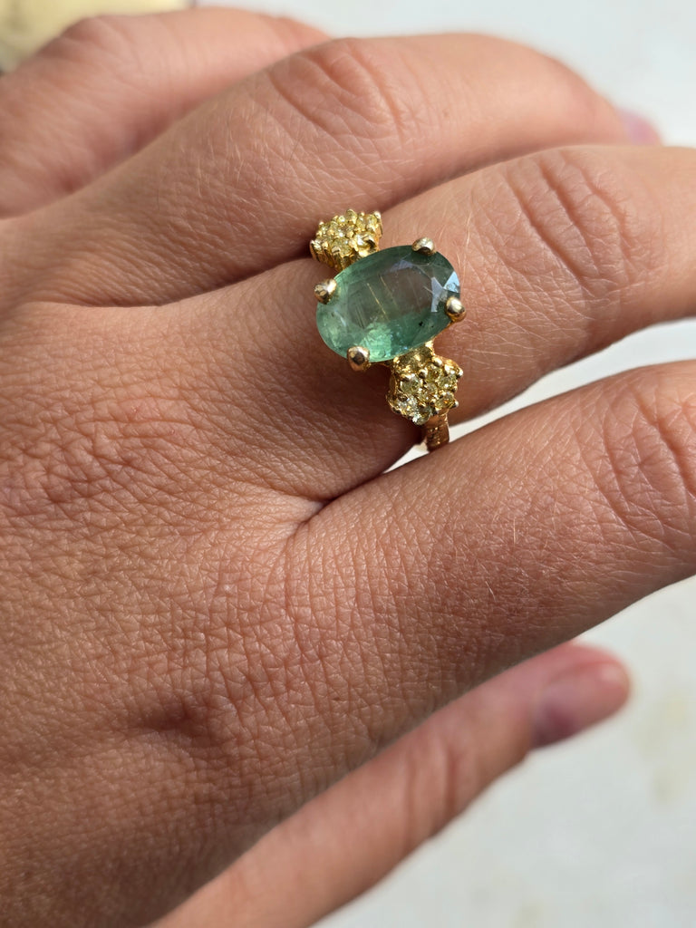 Gold plated sterling silver ring with green tourmaline stone