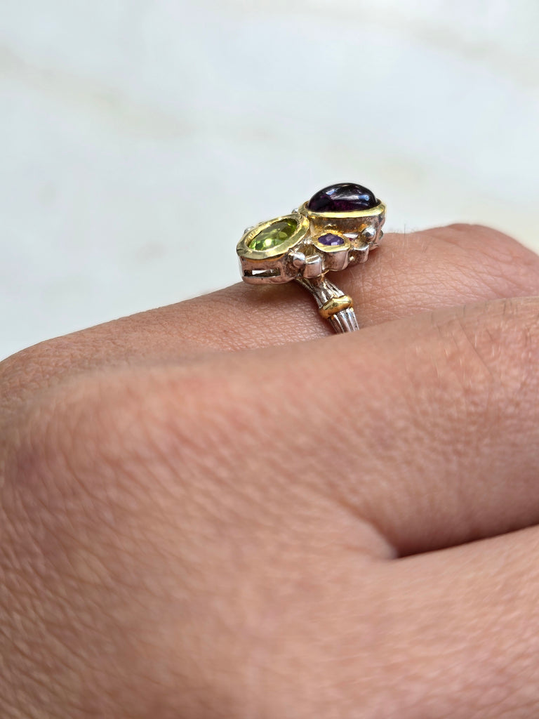 Sterling silver ring with natural stones (citrine,garnet,amethyst)