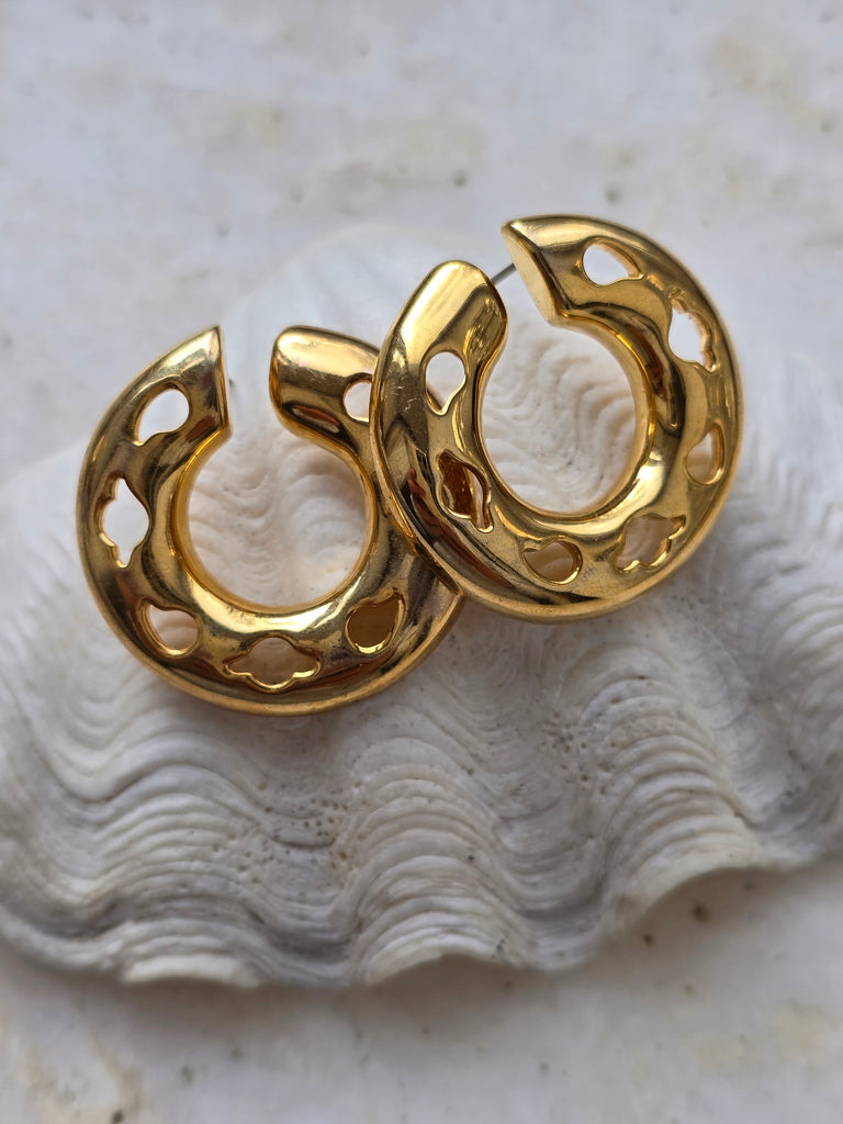 Gold tone round earrings