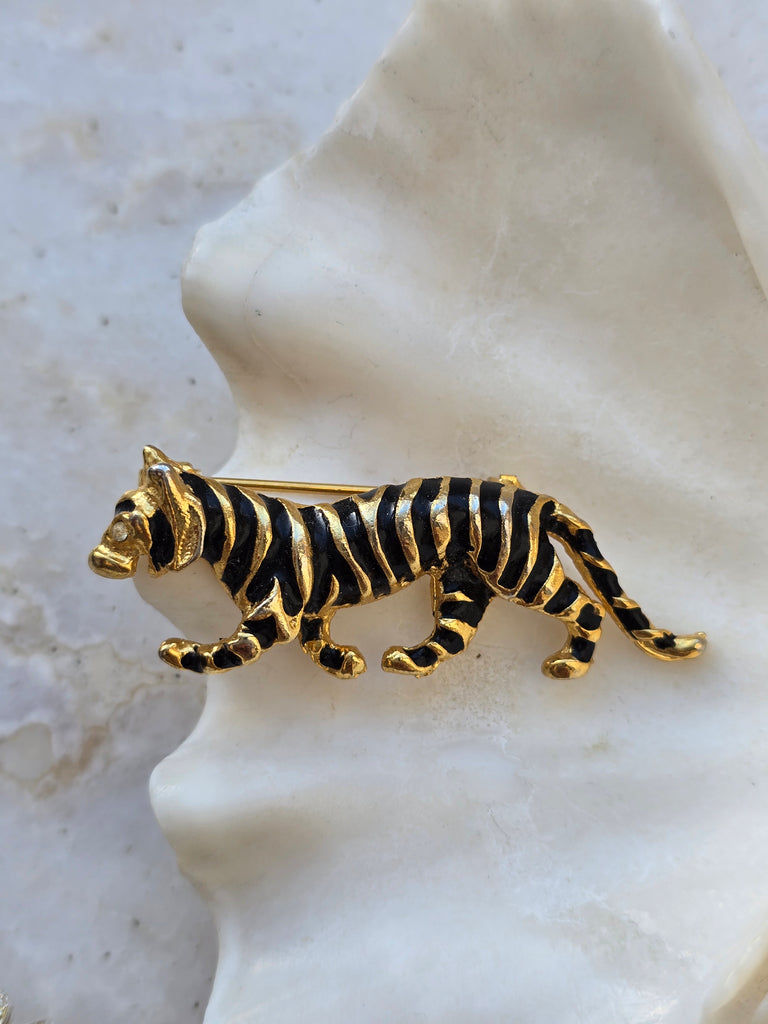 Enamel tiger brooch