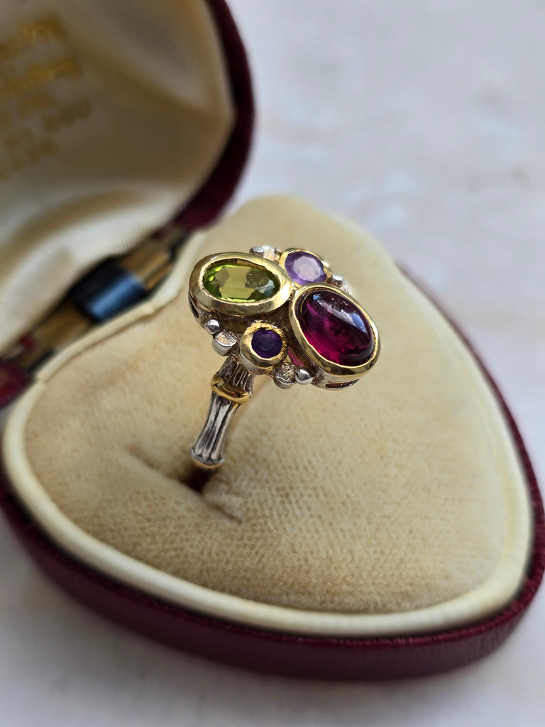 Sterling silver ring with natural stones (citrine,garnet,amethyst)