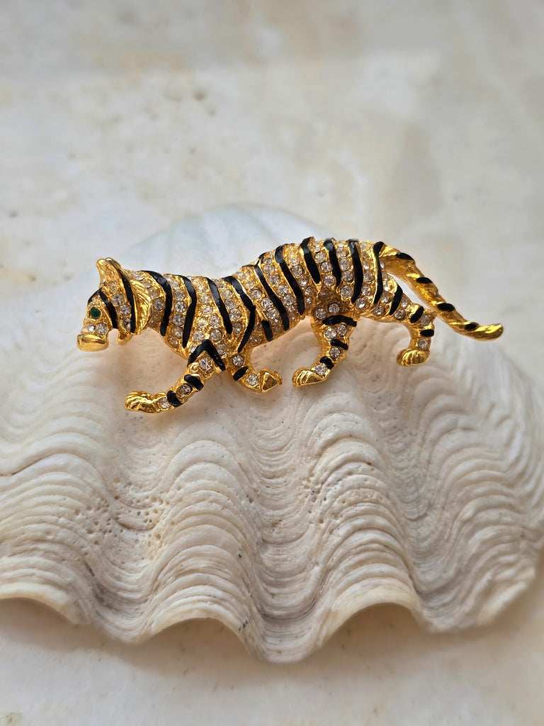Rhinestone Tiger brooch