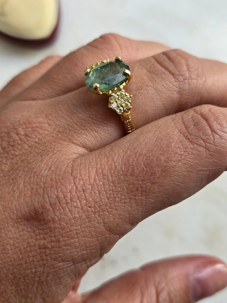 Gold plated sterling silver ring with green tourmaline stone