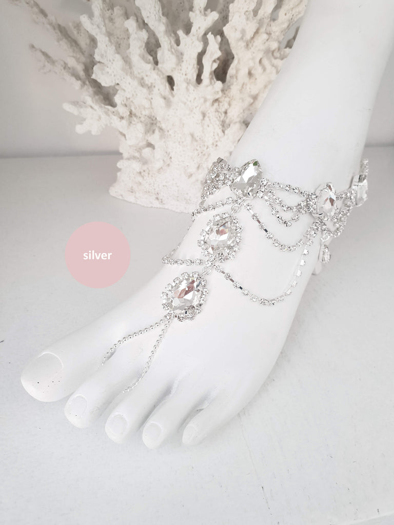 Rhinestone Anklet, Bridal Barefoot Sandals, Boho Slave Anklet, Beach Wedding Feet Jewelry, Ankle Bracelet, Destination Wedding, Gift AFIA|L