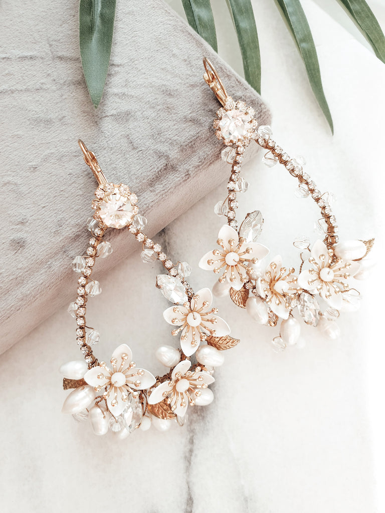 Gold, Silver and Pearl Wedding Earrings | NELIPOTS