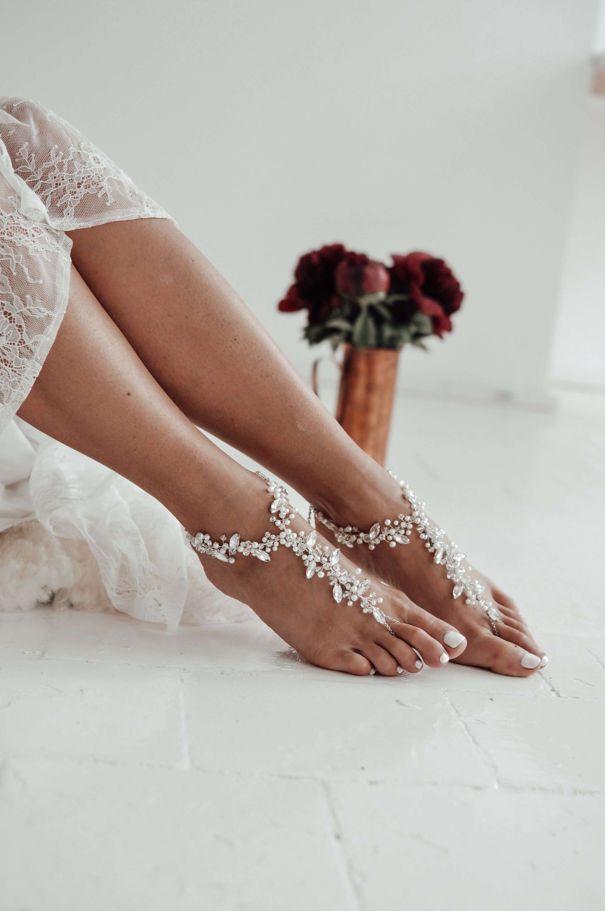 Bridal lace anklet barefoot sandals- Lace deals sandals Beach wedding- Lace sandals of wedding- Beach wedding Barefoot Lace Sandals-