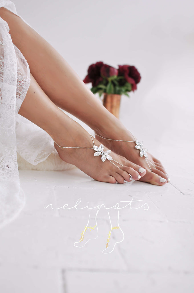 BRIDE wedding rhinestone barefoot sandals - blue silver women's – Catherine  Cole